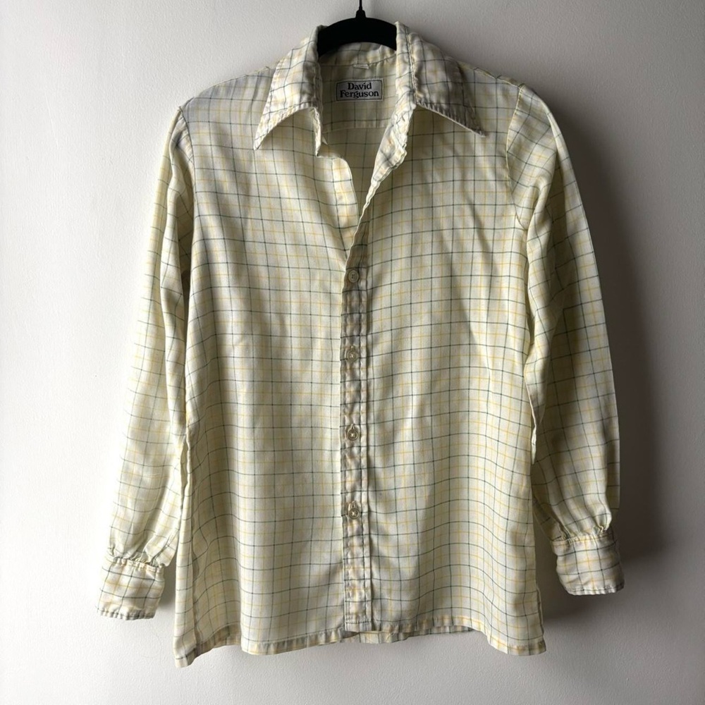 Vintage David Ferguson lightweight yellow & cream plaid checked button up shirt - Picture 4 of 8